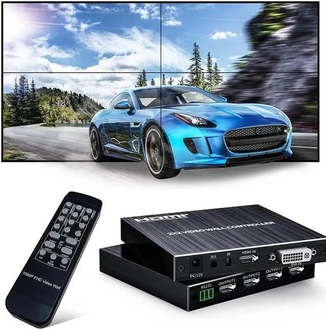 2x2 HDMI Video Wall Controller 1080P 60Hz 1X2 1X4 1X3 2X1 3x1 Multi Video Screen Processor 4 Way TV Wall Splicer Box 180' Flip(With EU Plug)