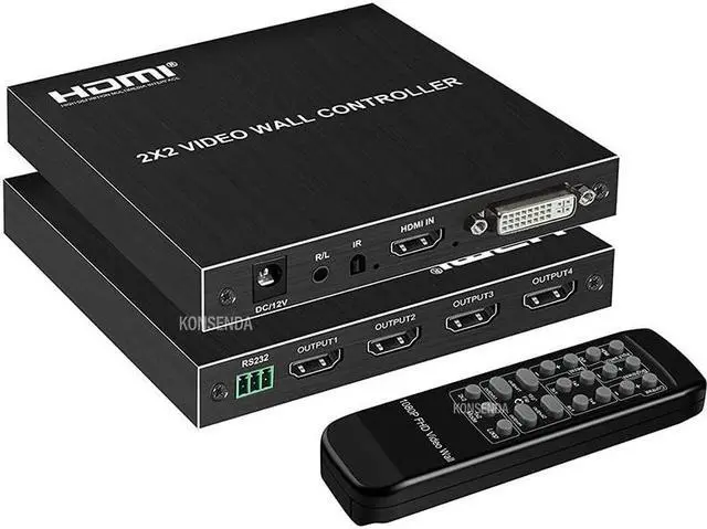 2x2 Video Wall Controller 1080P HDMI TV Screen Splicing Box Processor 1x2 1x3 1x4 2x1 3x1 Support Bezel Compensation 180° Flip(With US Plug)