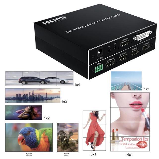 2x2 Video Wall Controller TV Splicing Box Screen Combine 1x2 1x3 1x4 2x1 3x1 4x1 HDMI-Compatible Video Splicer Edge Adjustment(With AU Plug)