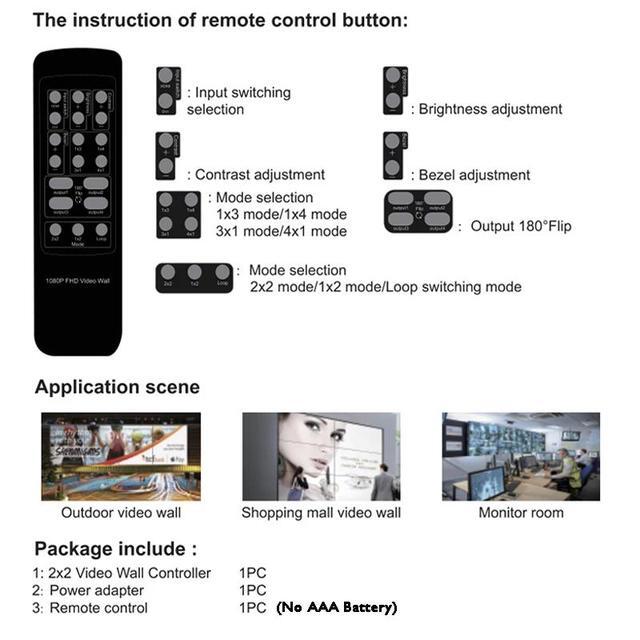 2x2 Video Wall Controller TV Splicing Box Screen Combine 1x2 1x3 1x4 2x1 3x1 4x1 HDMI-Compatible Video Splicer Edge Adjustment(With AU Plug)