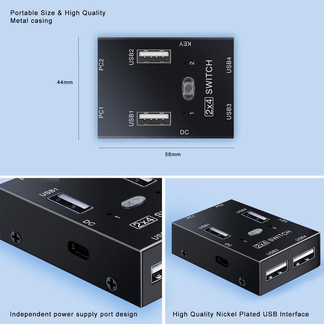 2x4 USB 2.0 Switch For 2 PCs USB Switch 2 In 4 Out USB KVM Switch For PC Printer Scanner Keyboard USB 2.o Switch For 2 Computers Share 4 USB Devices