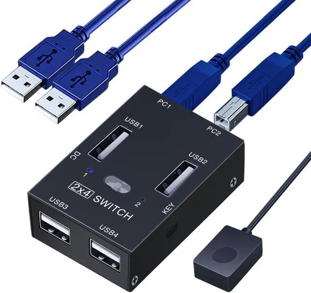 2x4 USB 2.0 Switch for 2 PCs USB Switch 2 in 4 Out USB KVM Switch for PC Printer Scanner Keyboard USB 2.o Switch for 2 Computers Share 4 USB Devices