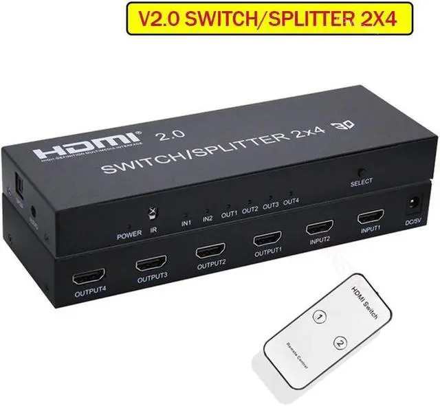 2x8 HDMI Switcher Splitter 4K HDMI splitter 1 to 8 Screen Mirror Video Selector 2x4 Converter with Remote for HDTV PC Projector(AU Plug) (V2.0 2x4)