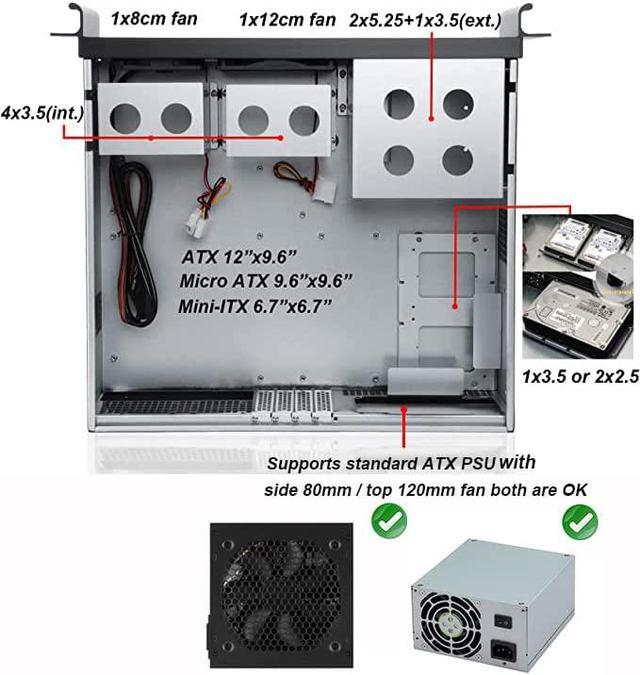 3u Rackmount Server Chassis 2x5.25+1x3.5 Front Bays ATX/mATX/Mini-itx Support Standard ATX PSU With Side 80mm Or Top 120mm Fan