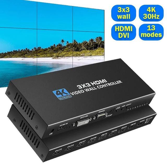 3X3 Video Wall Controller 4K HDMI DVI TV Wall Controller Processor 3x3 2x3 2x4 4x2 LCD 9 Screen Splicing Splicer Box With RS232(US Plug)