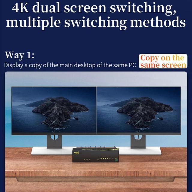 4 In 2 Out DP HDMI KVM Switch Dual Screen KVM Switch Supports 4 Hosts To Share 1 Set Of Keyboard And Mouse And 2 Monitors 4K 60Hz DP1.2 HDMI2.0