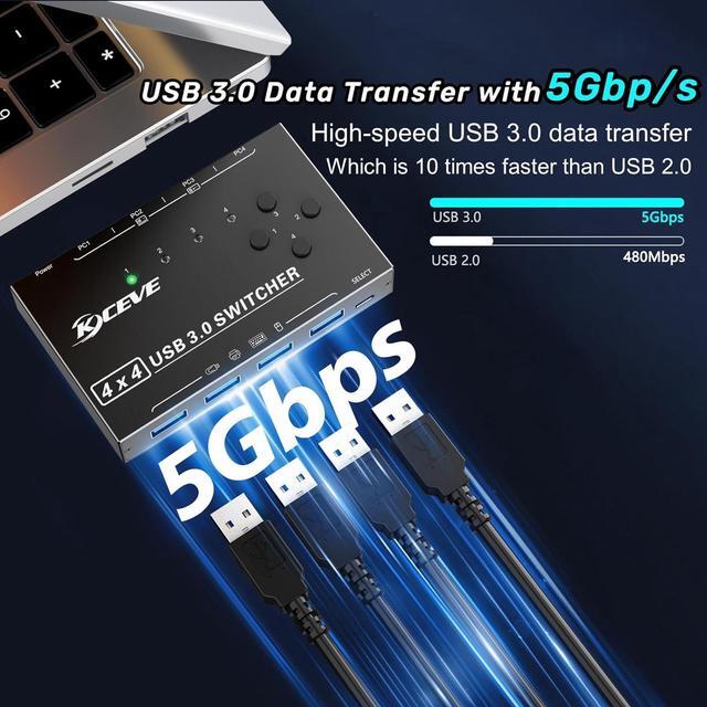 4 In 4 Out USB 3.0 Switch 4 Computers 4 Port USB Switch Selector Sharing 4 USB Devices Mouse Keyboard Scanner Printer PC Compatible With Mac/Windows/Linux. With Wired Remote And 4 USB 3.0 Cable