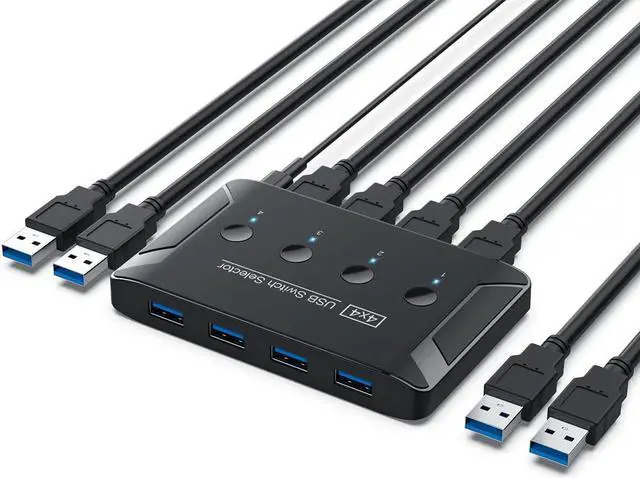 4 in 4 Out USB3.0 KVM Switch Selector 4 Computer Sharing 4 USB Devices USB 3.0 Switches Box for Mouse Keyboard Scanner Printer with Individual Switch Button