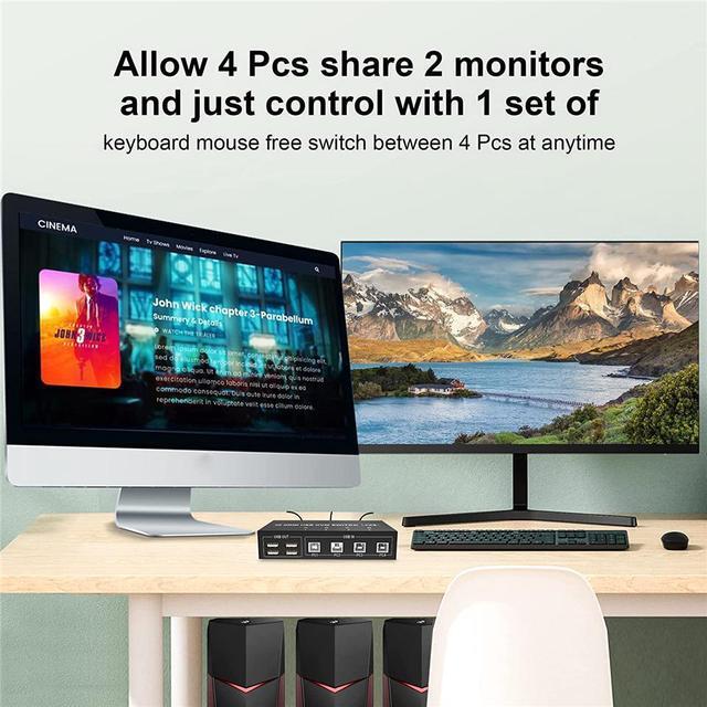 4 Port HDMI + Displayport KVM Switch 4x2 Dual Monitor DP+HDMI 60Hz Extended Display USB KVM Switch 4 In 2 Out With 4 USB 2.0 Hub For 4 PC Share Keyboard Mouse Monitor With 4 USB Cables