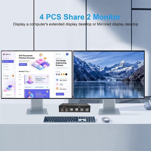 4 Port HDMI + DisplayPort KVM Switch Dual Monitor UHD 4K 60Hz KVM Switch 2 Monitors 4 Computers With 4 USB 2.0 Hub Keyboard Video Mouse Peripherals Switcher For 4 PCs Dual Monitors