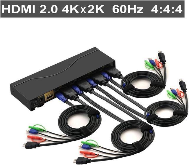 4 Port KVM HDMI Switch With Audio Microphone 2 USB 2.0 Hub And Cables Support Wireles Keyboard Mouse Resolution Up To 4Kx2K 60Hz 4:4:4