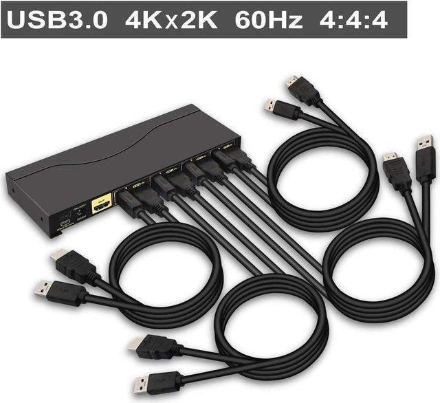 4 Port KVM HDMI Switch With Digital Audio Output All Input Cables And 2 Pcs USB 3.0 Hub 4x1 HDMI KVM Switch USB 3.0 Supports Wireless Keyboard Mouse 4K 60Hz 4:4:4 HDMI 2.0 HDR 10 EDID