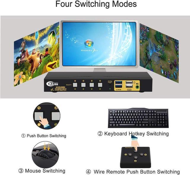 4 Port KVM HDMI Switch With Digital Audio Output All Input Cables And 2 Pcs USB 3.0 Hub 4x1 HDMI KVM Switch USB 3.0 Supports Wireless Keyboard Mouse 4K 60Hz 4:4:4 HDMI 2.0 HDR 10 EDID