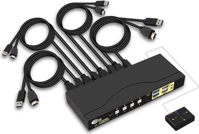 4 Port KVM HDMI Switch with Digital Audio Output All Input Cables and 2 pcs USB 3.0 Hub 4x1 HDMI KVM Switch USB 3.0 Supports Wireless Keyboard Mouse 4K 60Hz 4:4:4 HDMI 2.0 HDR 10 EDID