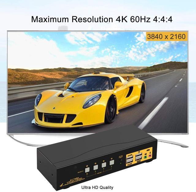4 Port KVM Switch Dual Monitor HDMI 4K 60Hz HDMI KVM Switch For 4 Computers 2 Monitors With USB 2.0 HUB And Cables