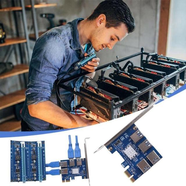4 Port PCI-E Extender Riser PCI-E 1x To 16x USB 3.0 Data Cable 16X Slots Bitcoin Mining Card PCI-E Adapter For GPU Miner