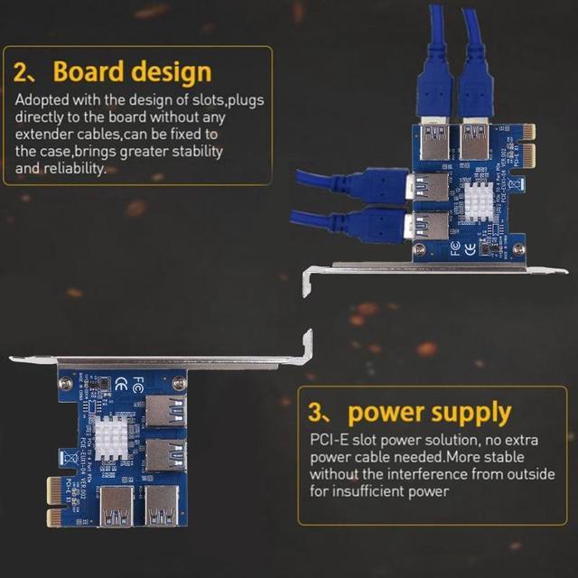 4 Port PCI-E Extender Riser PCI-E 1x To 16x USB 3.0 Data Cable 16X Slots Bitcoin Mining Card PCI-E Adapter For GPU Miner