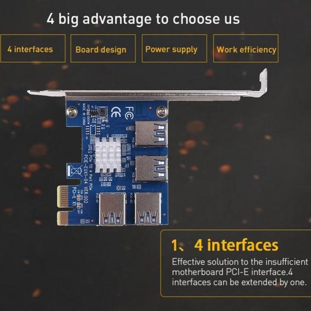 4 Port PCI-E Extender Riser PCI-E 1x To 16x USB 3.0 Data Cable 16X Slots Bitcoin Mining Card PCI-E Adapter For GPU Miner