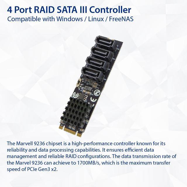4 Port RAID SATA III 6Gbp/s To M.2 B+M Key Adapter PCI-e 3.0 X2 Bandwith