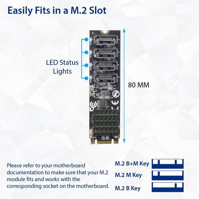4 Port RAID SATA III 6Gbp/s To M.2 B+M Key Adapter PCI-e 3.0 X2 Bandwith
