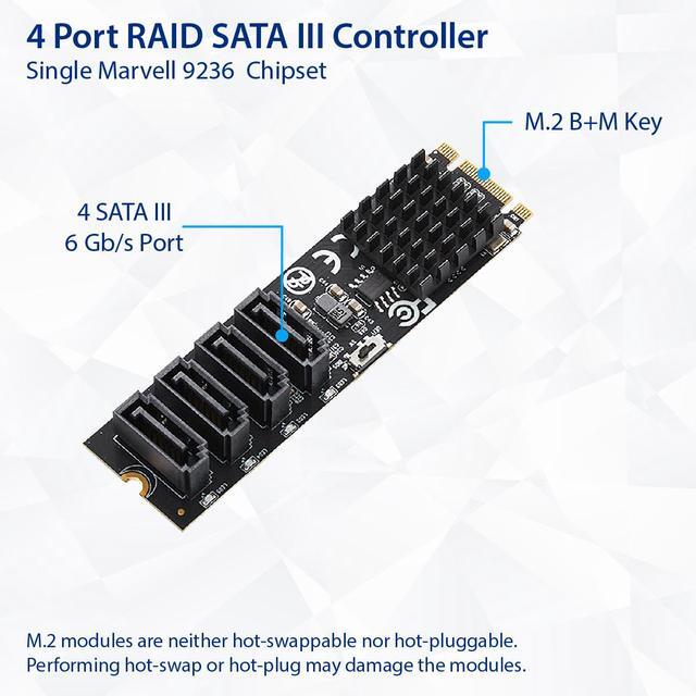 4 Port RAID SATA III 6Gbp/s To M.2 B+M Key Adapter PCI-e 3.0 X2 Bandwith