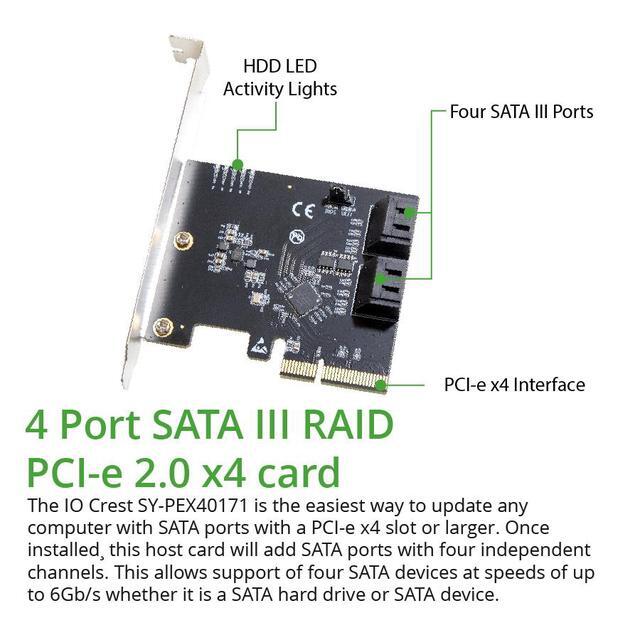 4 Port SATA III To PCI-e X2 RAID Expansion Card Marvell Chipset