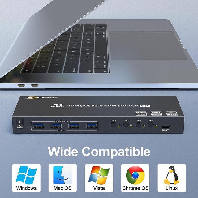 4 Port USB 3.0 HDMI KVM Switch Support 4K 60Hz 2K 120Hz RGB 4:4:4 Simulation EDID HDMI Switch 4 In 1 Out With 4 USB 3.0 Port For Keyboard Mouse Printer With Controller USB3.0 Cables And HD-MI Cables