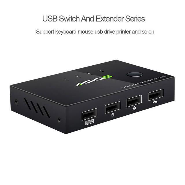 4 Port USB KVM Switch Share 4pcs USB Devices W/ USB Cables For Keyboard U Disk Printer Scanner
