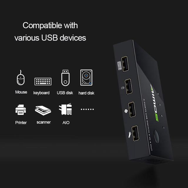 4 Port USB KVM Switch Share 4pcs USB Devices W/ USB Cables For Keyboard U Disk Printer Scanner