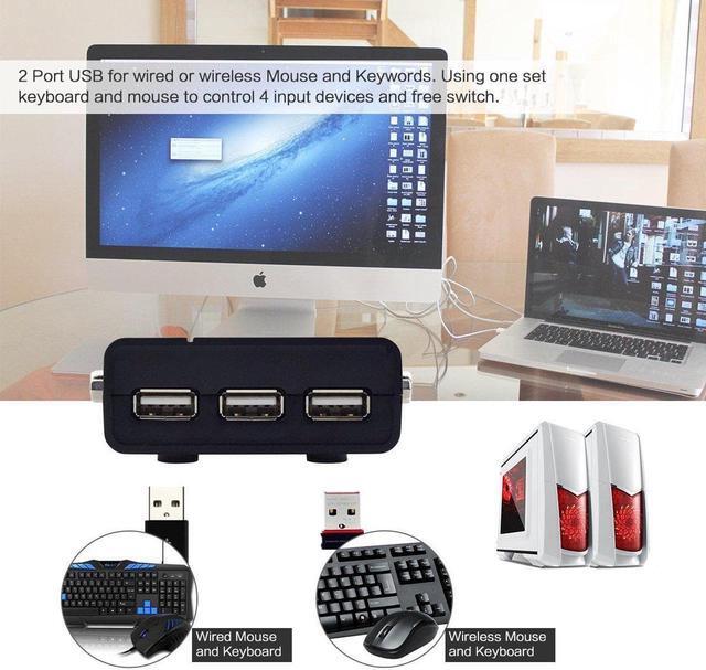 4 Port VGA KVM Switch With USB Hub And Audio Support Wireless Keyboard Mouse Connection And Push Button Switching Function