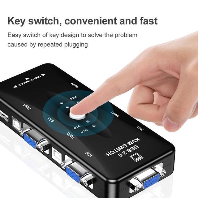 4 Port VGA KVM Switcher 4x1 VGA USB VGA Switch 4 In 1 Out Support Printer Mouse Keyboard Share 1920*1440 VGA Switch Box Adapter(only 1 KVM)