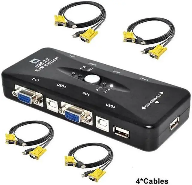4 Port VGA KVM Switcher 4x1 VGA USB VGA Switch 4 in 1 out support Printer Mouse Keyboard Share 1920*1440 VGA Switch Box Adapter(with 4 cable)