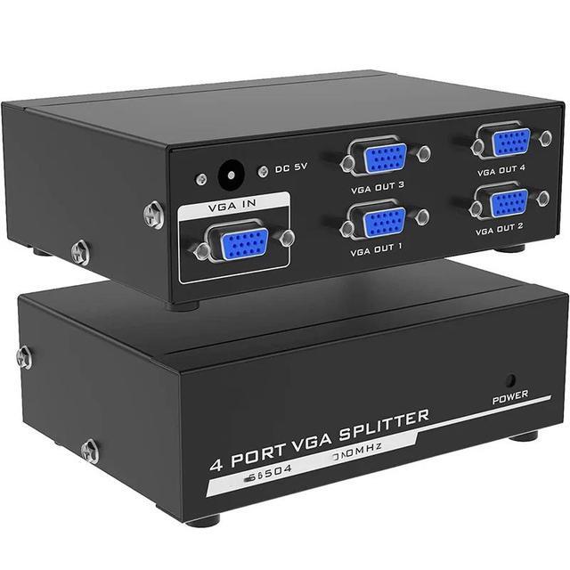 4 Port VGA Splitter 1 In 4 Out 1080P VGA Distributor Splitter 1x4 Video Screen Duplication Converter Support 200MHz Bandwidth(US Plug)
