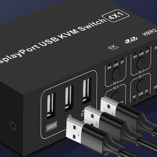 4 Ports Displayport KVM Switch 4K 60Hz 4 In 1 Out USB DP KVM Switch Box DP USB KVM Share Monitor Mouse Keyboard Printer Switcher
