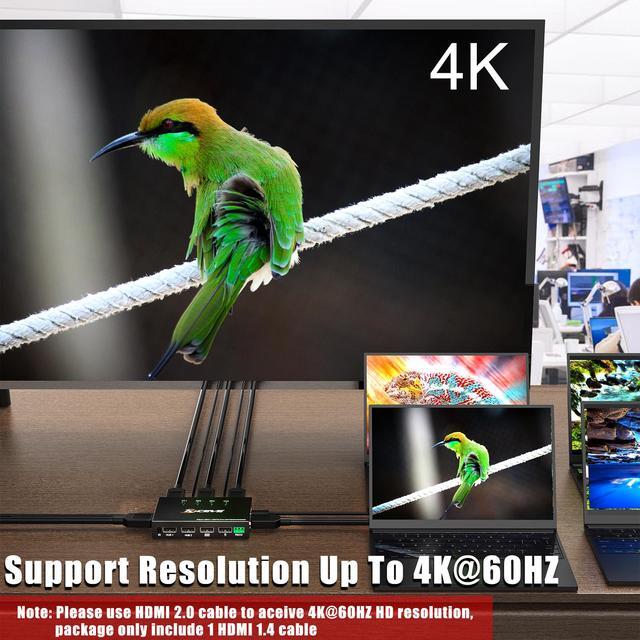 4 Ports HDMI 2.0 KVM Switch 4K 60Hz USB HDMI KVM Adaptive EDID/HDCP Decryptionfor Mouse Keyboard Hub For PC Laptop (without Remote Controller)