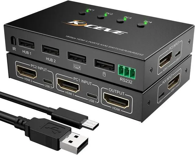 4 Ports HDMI 2.0 KVM Switch 4K 60Hz USB HDMI KVM Adaptive EDID/HDCP Decryptionfor Mouse Keyboard Hub for PC Laptop (without Remote Controller)