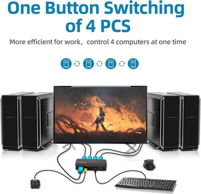 4 Ports HDMI KVM Switch HDMI USB Selector For 4 Computers Share Keyboard Mouse Printer And One HD 4K 30Hz Monitor Including 4 KVM Cables
