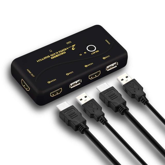 4096x2160 60Hz 4:4:4 Ultra HD 2 Port HDMI KVM Switch With Cables Support HDMI 2.0 HDCP 2.2 HDR 10 EDID For Linux Windows Mac Unix