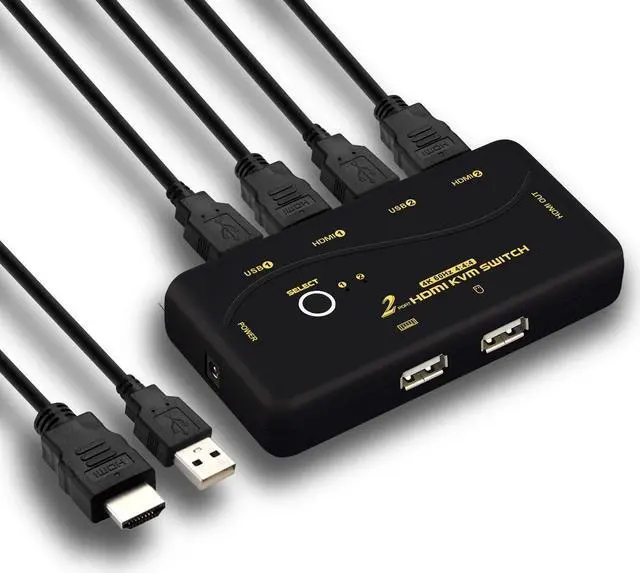 4096x2160 60Hz 4:4:4 Ultra HD 2 Port HDMI KVM Switch with Cables Support HDMI 2.0 HDCP 2.2 HDR 10 EDID for Linux Windows Mac Unix