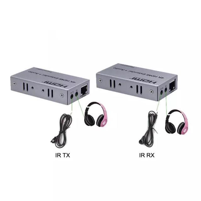 4K 100M HDMI Extender With Audio Extractor Out Over Rj45 Cat5e/6 Cable HDMI Ethernet Extender Audio Video Transmitter Receiver(EU Plug) (NO Audio)
