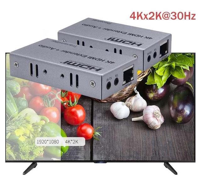 4K 100M HDMI Extender With Audio Extractor Out Over Rj45 Cat5e/6 Cable HDMI Ethernet Extender Audio Video Transmitter Receiver(EU Plug) (NO Audio)
