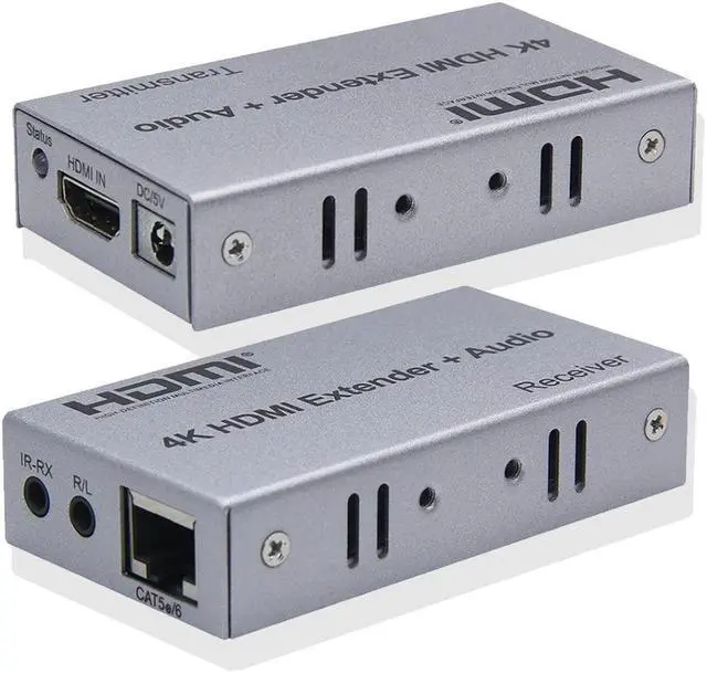 4K 100M HDMI Extender with Audio Extractor out over Rj45 Cat5e/6 cable HDMI Ethernet Extender Audio Video Transmitter Receiver(EU Plug) (NO Audio)