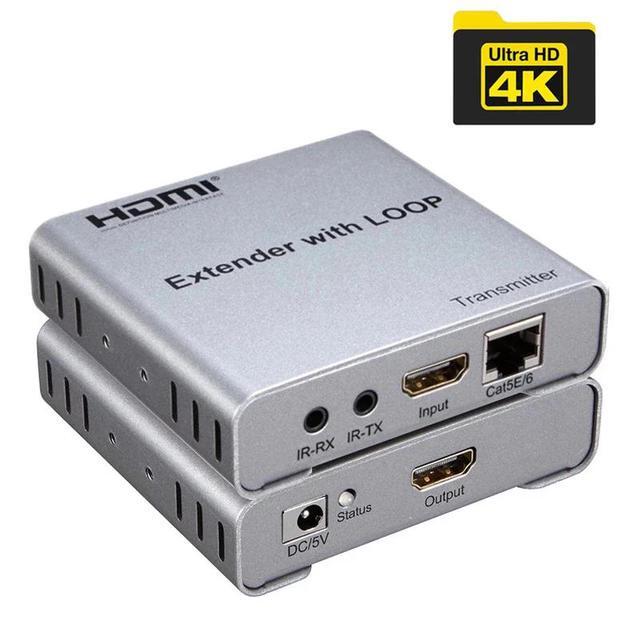 4K 100M HDMI Extender With Local Loop Out Over CAT5E/6 RJ45 Ethernet Cable HDMI To Rj45 Transmitter For Laptop PC To TV Monitor(UK Plug)