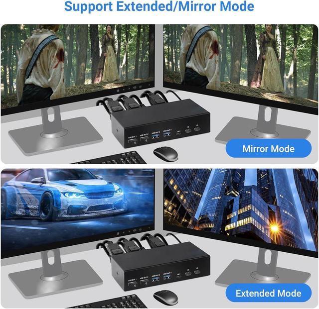 4K 120Hz HDMI + Displayport KVM Switch 2 PC 2 Monitor 8K 60Hz DP 1.4 + HDMI 2.1 Dual Monitor USB 3.0 KVM Switch Support Extended & Copy Mode With Desktop Controller And 2 HDMI+DP+USB Cables