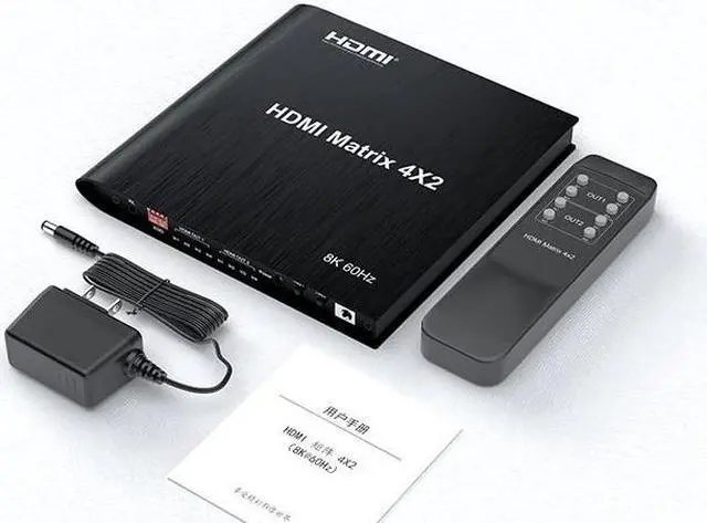 4K 120Hz HDMI Matrix 4x2 8K 60Hz Matrix HDMI 2.1 Switch Splitter 4 in 2 out HDR HDCP2.3 Dual Display for PS4/5 PC TV Projector(AU Plug)