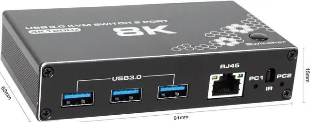 4K 120Hz HDMI USB rj45 KVM Switch for 2 Computers 1 Monitor Share 3USB3.0 Port Keyboard Mouse Printer Support Wire-Desktop Controller