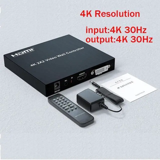 4K 2x2 HDMI Video Wall Controller HDMI TV Wall Processor 1080P 60Hz 1X2 1X4 1X3 2X1 3x1 4X1 Video Stitching Processor Splicer(With US Plug) (4K 30Hz)