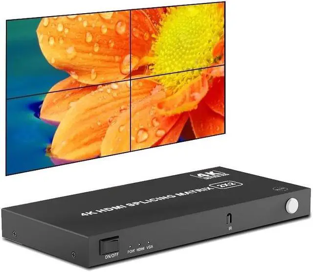 4K 30Hz 2x2 HDMI Video Wall Controller HDMI VGA TV Wall Processor 2X2 1X3 1X4 2x2 3X1 4X1 8 Splicing Mode HDMI Video Splicer Box(with AU Plug)