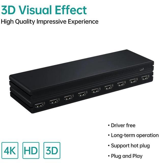 4K 30Hz HDMI Splitter 1 In 8 Out HDMI Distributor Splitter 1x8 Video Audio Converter 1080P For Laptop PC PS4 DVD To 8 TV Monitor(USB Power Cable)