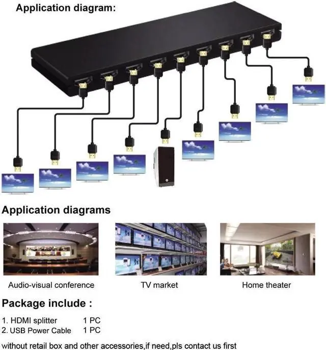 4K 30Hz HDMI Splitter 1 in 8 out HDMI Distributor Splitter 1x8 Video Audio Converter 1080P for Laptop PC PS4 DVD to 8 TV Monitor(USB Power Cable)